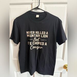 Men's Black Funny Graphic Tee with Beige Slogan Small